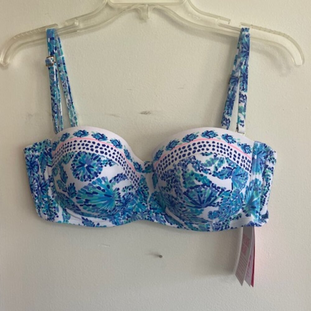 LILLY PULITZER Turquoise Oasis Shell Me You Love Me Engineered Bikini Top 10 - Picture 4 of 10